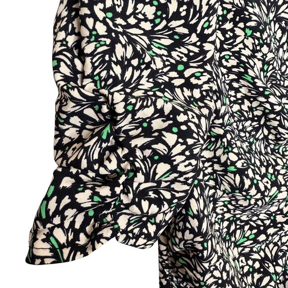 A New Day Floral Short Puff Sleeve Crepe Midi Dress Size XL Black Off-White New - Picture 5 of 9